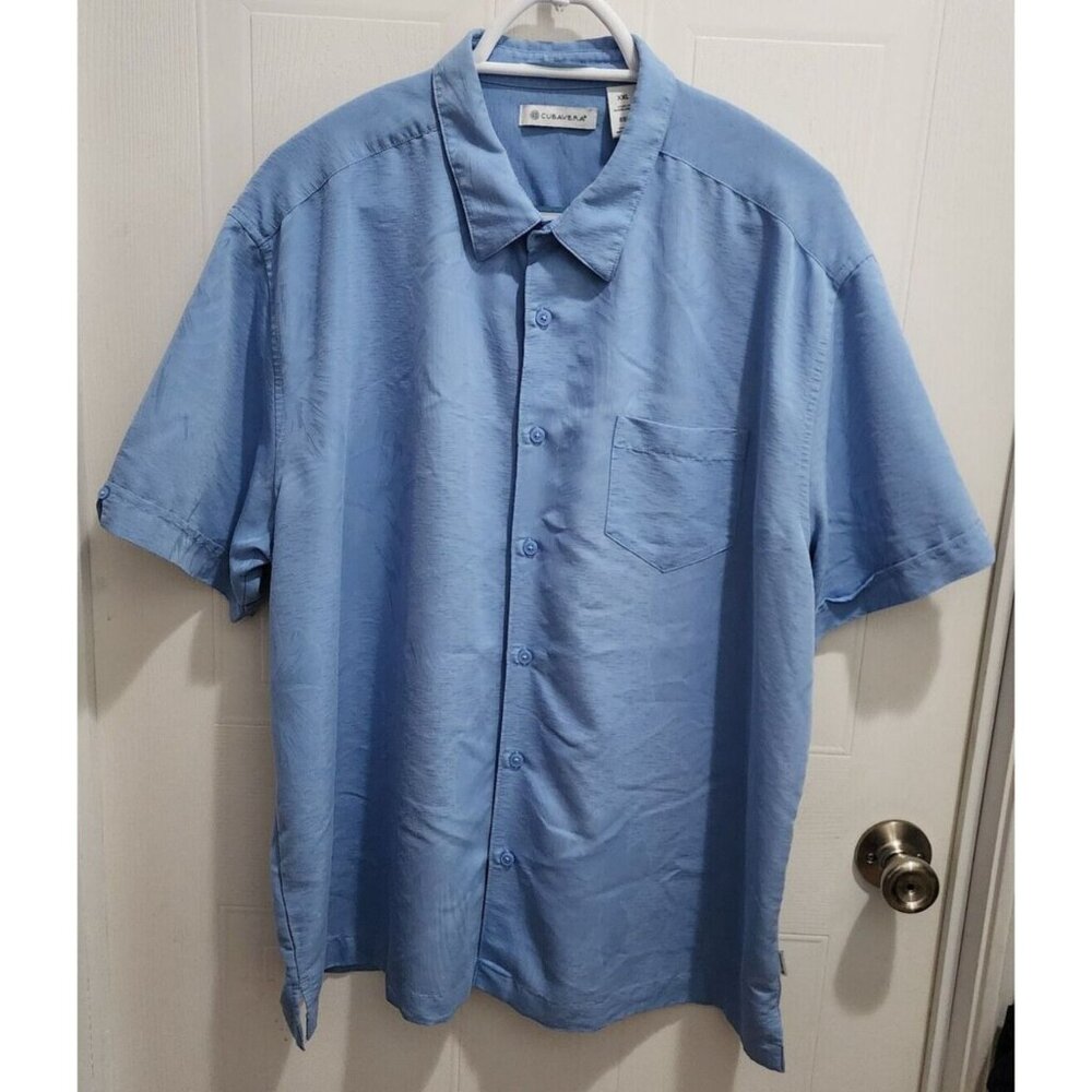 Cubavera Blue Floral Print Button Up Short Sleeve Hawaiian‎ Camp Shirt Size XXL